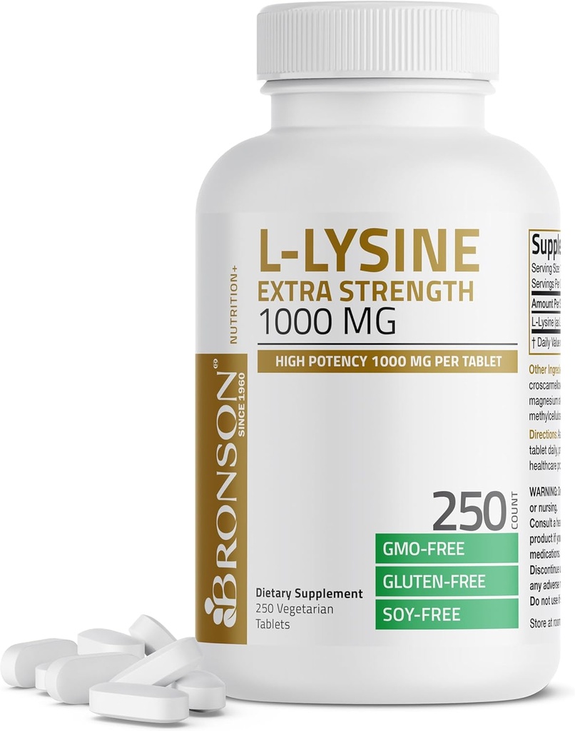 Bronson L-Lysine Extra Strength 1000 MG/タブレット高効力、免疫サポートとサポート コラーゲン合成、非GMO、250 ベジタリアンタブレット