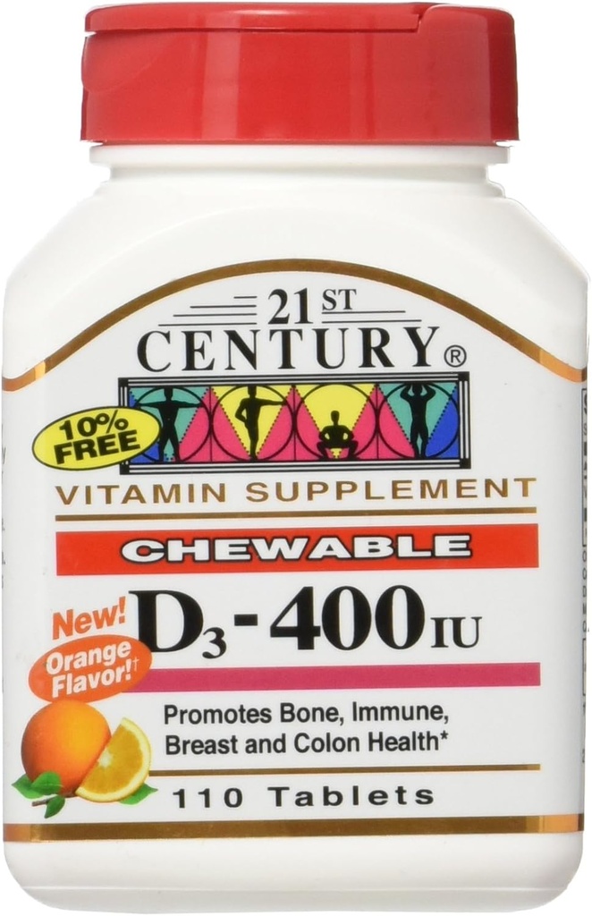 21世紀のChewableビタミンD3、オレンジ、10 mcg (400 IU)、110のタブレット