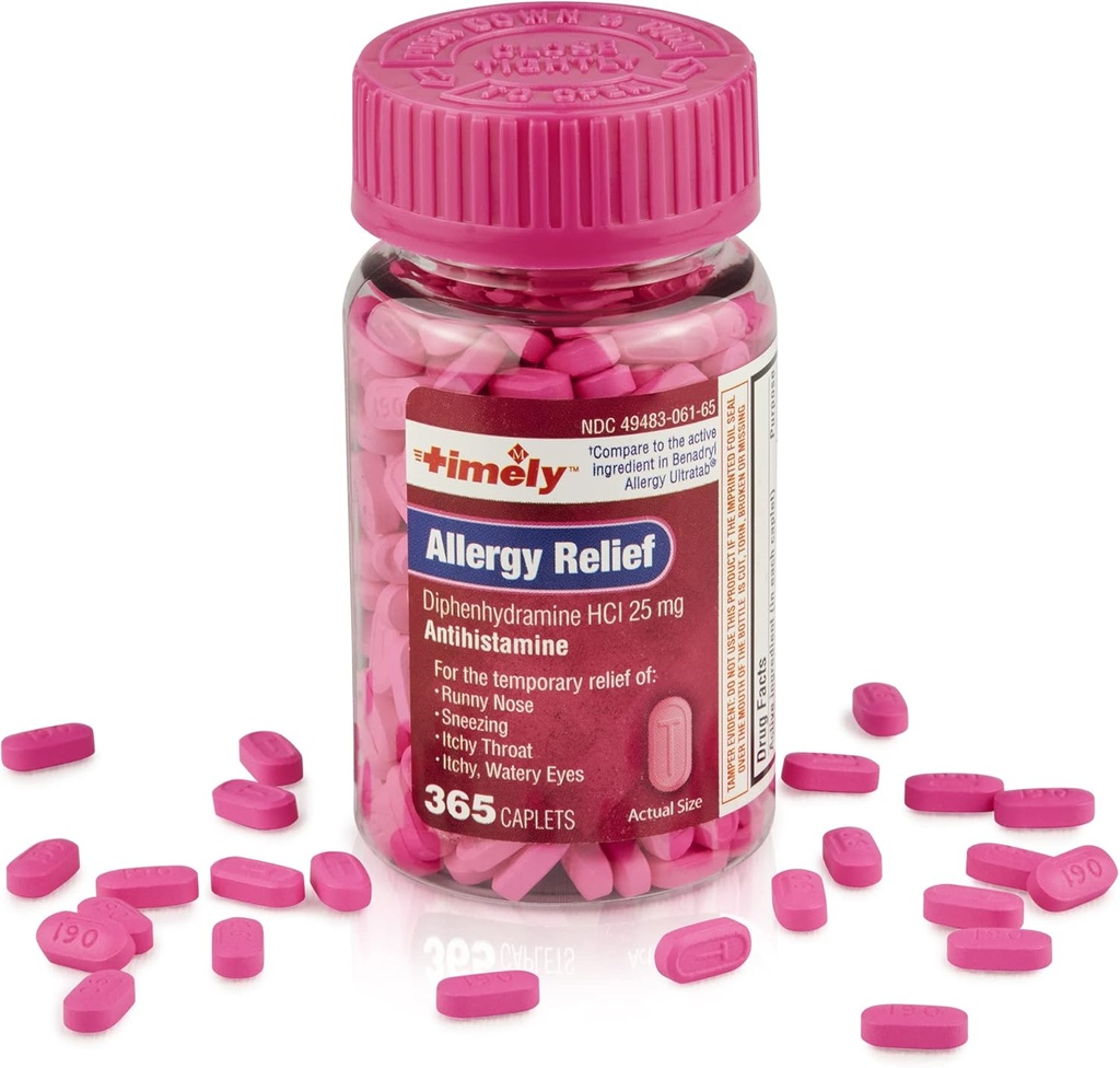 タイムリーなアレルギー救済Diphenhydramine HCl 25 mg - 365 Caplets - Benadryl Allergy Ultratab - Antihistamine - Allergy Medication - Runny Nose Rescue for Adult - Watery Eyes Treatment