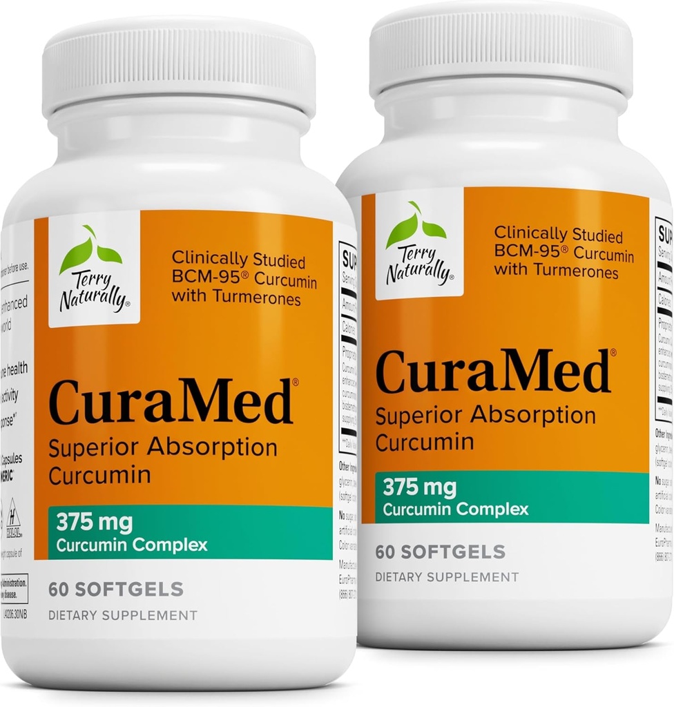 テリー自然にCuraMed 375mg - 脳および免疫の健康サポートのための酸化防止サプリメント - クルクミン&ターメリックエッセンシャルオイルと栄養補助食品 - ハーブ肝サポート - 60 Softgels(パッケージ2)