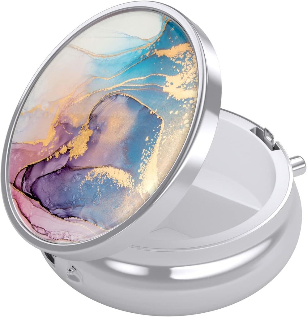 Nipichshaの丸薬箱、財布のための小さい丸薬箱及びポケット、かわいい旅行薬のオルガナイザー、ビタミン、薬、魚油及び補足、インク ピンクの大理石を握る携帯用薬の容器のホールダー