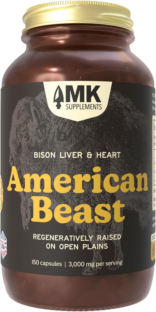 MKはアメリカの獣を補います, アスリートのためのビソンオルガンサプリメント, サポート強度, 持久力 & 回復, 凍結乾燥, 非GMO, ビソン肝臓 & ビソンハート, 30 サービング (3,000 mg 各)