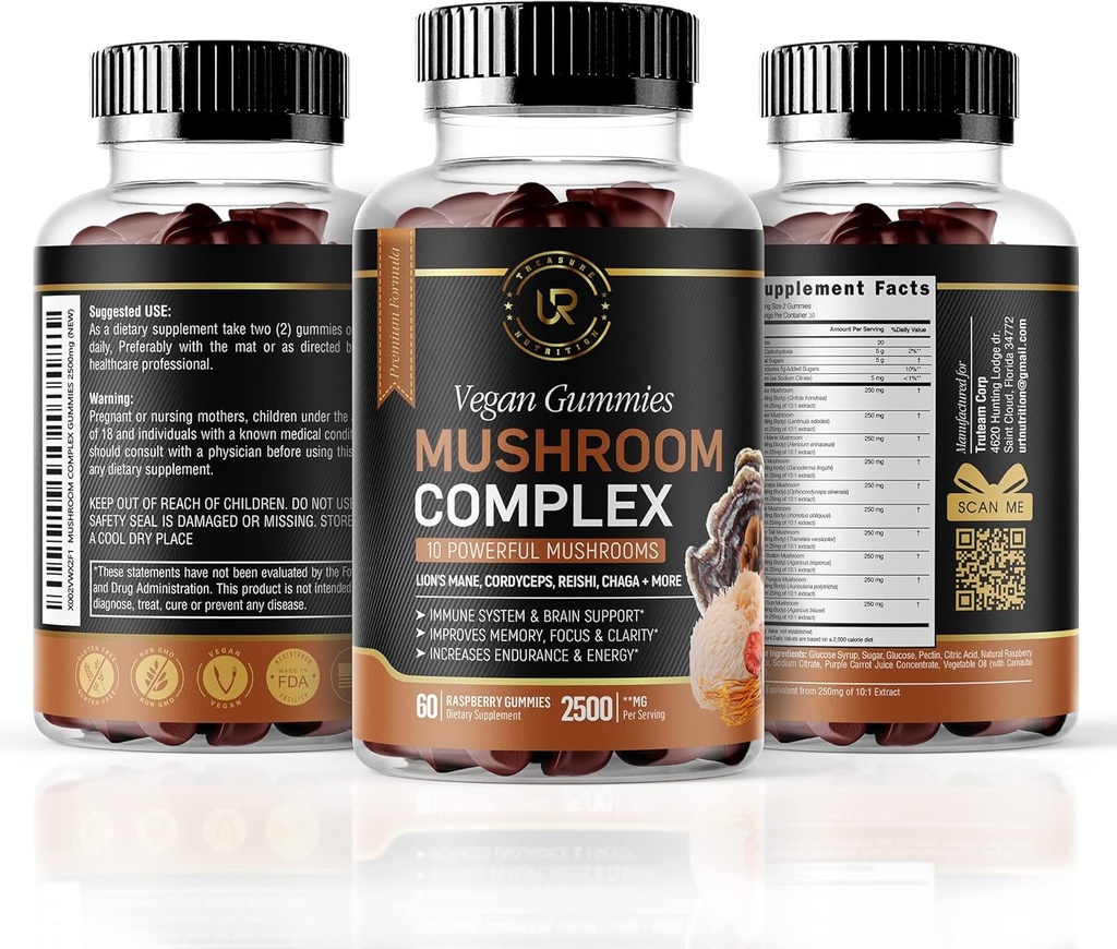 きのこのグミー | 10 のきのこの補足 | 2500mg | トルコの尾、Chaga、Reishi、Codyceps及びライオンのマネの有機のきのこのエキス、Nootropic の頭脳のブースター(180 の計算 3))