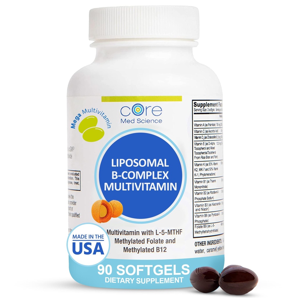 中心のMedの科学のLiposomalのメチル化されたMultivitamin Bコンプレックス、90 Softgels - 心の健康のための非GMO活動的な極度のBの複雑なビタミンの補足- VITのメチルBの複雑な免疫サポート補足
