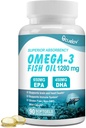 Omega 3 魚油サプリメント,トリプル強度オメガ 3 栄養補助食品 650 mg EPA 450 mg DHA サービングあたり - 脳、目、心、免疫の健康サポート - 90 ソフトゲル (45 サーブ)