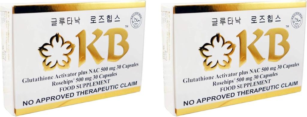 2箱のロット KB Glutathione Kyusoku Bihaku合計 60カプセルグルタナックと60カプセルローズヒップスキンライトニングホワイトニング