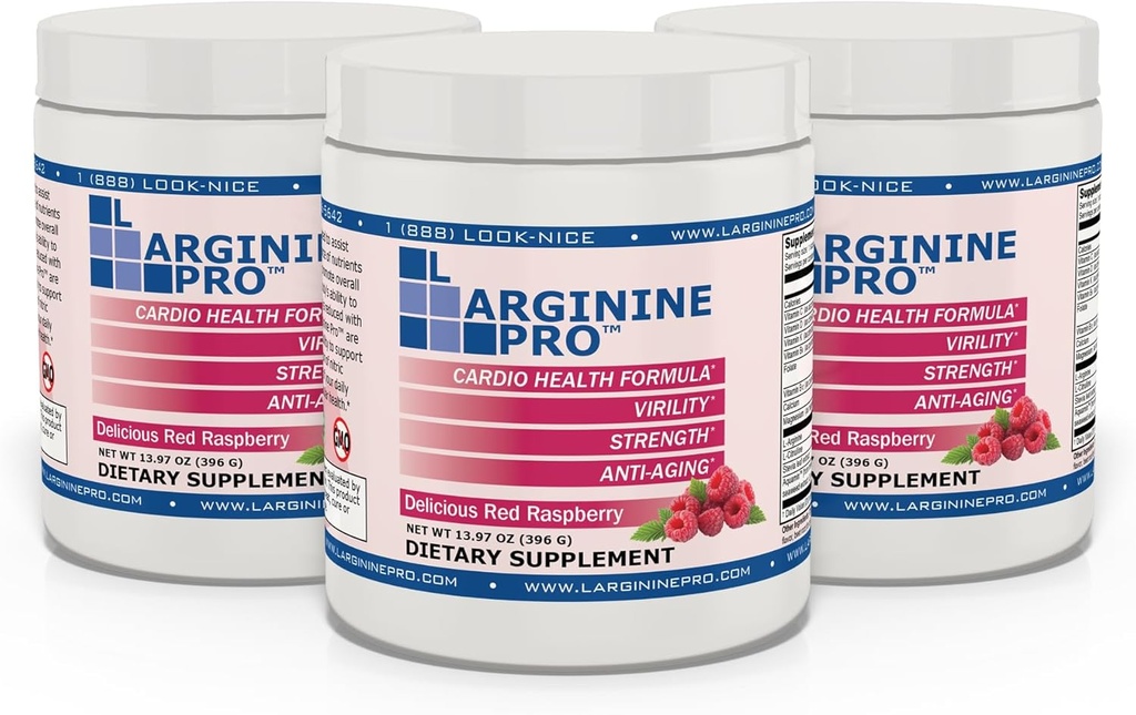 L-ARGININE PRO | L-アルギニンサプリメントパウダー | L-アルギニンプラス1,100mg L-シトルリン(ラズベリー、3瓶)の5,500mg