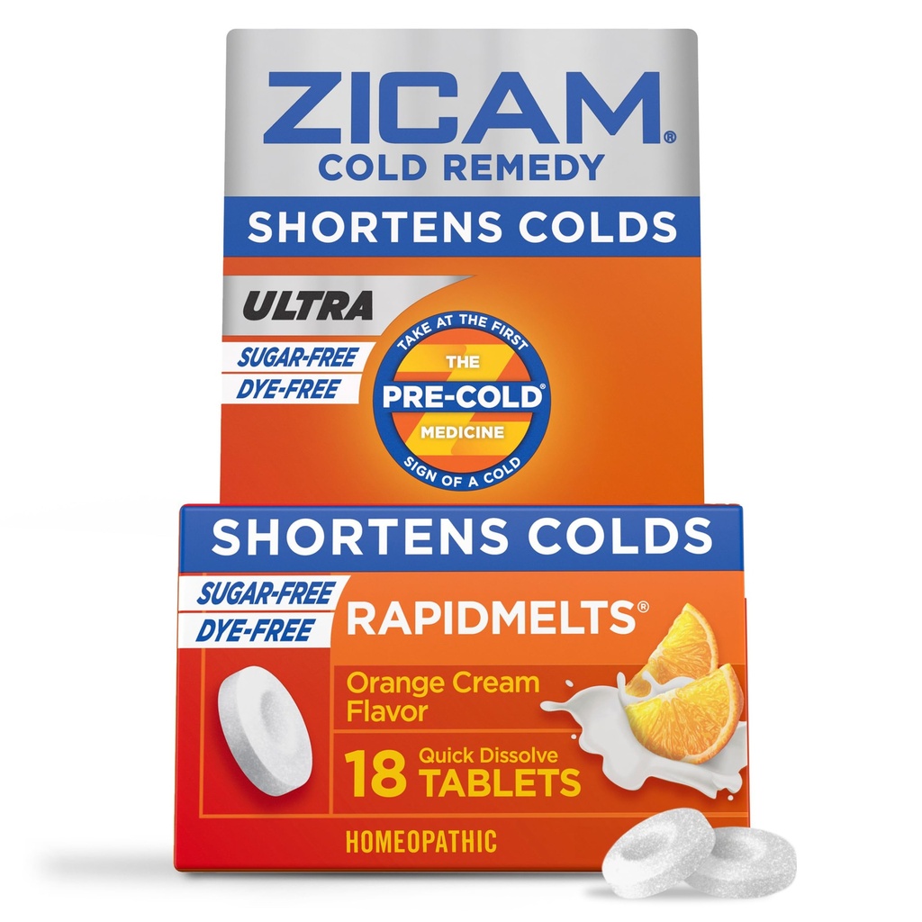 Zicamの超風邪-救済亜鉛ラピメット、オレンジ クリームの味、ホメオパシー、風邪の短くする薬は、砂糖なし、染料なし、18カウントをショートさせます