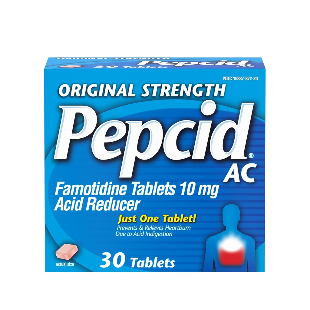 Pepcid AC 元の強さの胸当ての救助のタブレット、OTC の薬は酸の消化不良、10mg のファモチジンの酸の減力剤、速い行為、30 ct による心焼け及び酸の還流を防ぎます