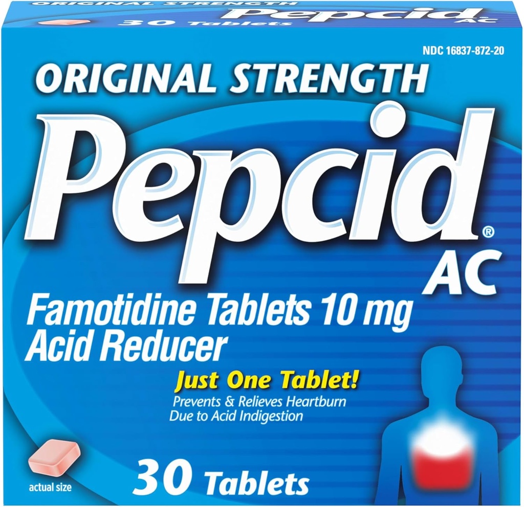 Pepcid AC 元の強さの胸当ての救助のタブレット、OTC の薬は酸の消化不良、10mg のファモチジンの酸の減力剤、速い行為、30 ct による心焼け及び酸の還流を防ぎます