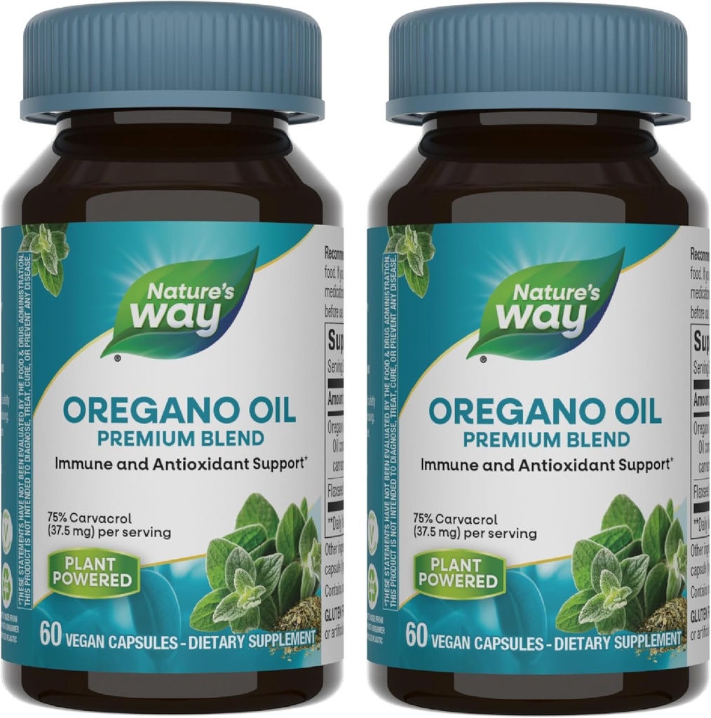 Nature's Way Oregano Oil – 免疫サポートサプリメント* - 75-85% Carvacrol – グルテンフリー – 60ビーガンカプセル (2パック)