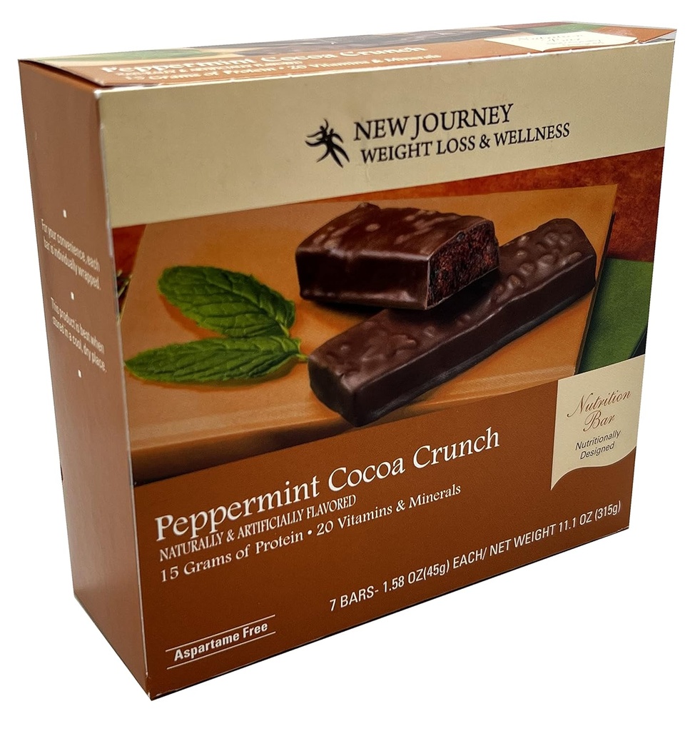 Peppermint Cocoa Crunch Bar - New Journey Weight Loss & Wellness - High Protein Nutrition Bar (7 bars/box)
