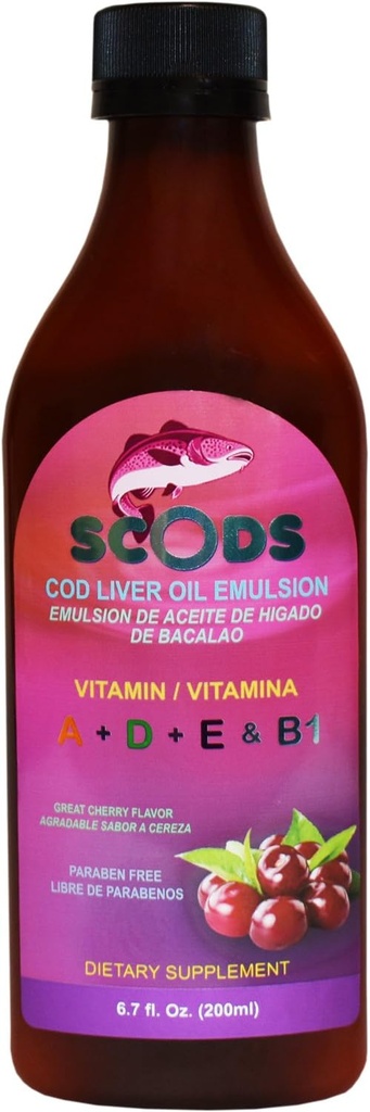 Emulsion de Scods Cereza Codの肝油の乳剤のチェリー200mlのビタミンA + D + E及びB1