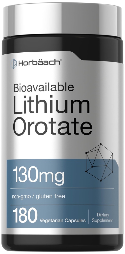 ホルバハチリチウムオロット130mg | 180カプセル | 非GMO、グルテンフリー | 5mg 生体用元素リチウム