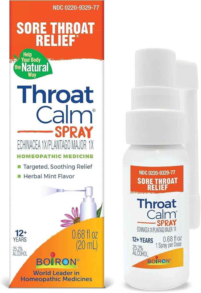 Boiron ThroatCalm スプレー ソーシング Sore Throat 救済 - Echinacea と植物 - 自然、ミント ライク ハーブ風味 - ノン ナビング & ベンゾカインフリー - .68 Fl Oz