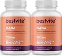 BESTVITE GABA 750mg/カプセル(240 ベジタリアンカプセル)(120 x 2) - ない Stearates - いいえフィラー - ビーガン - グルテンフリーGMO