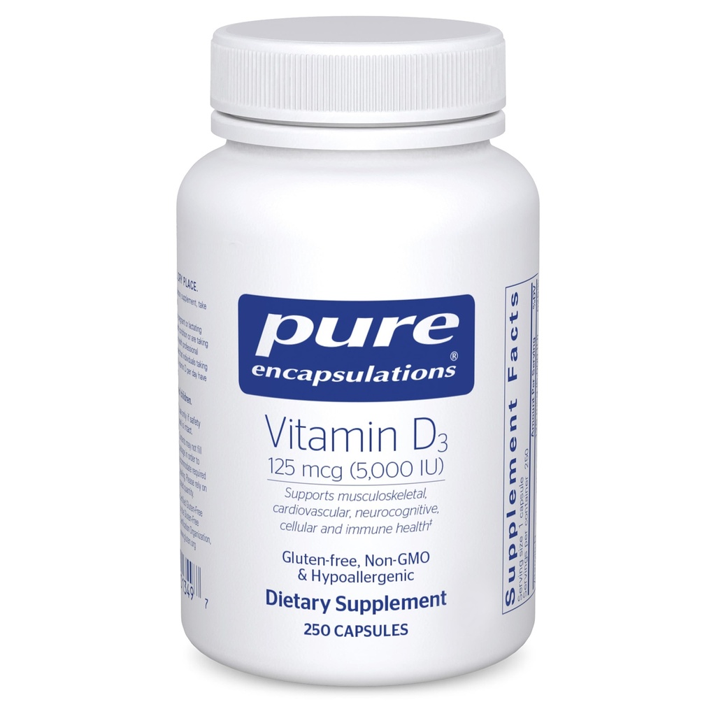 純粋なカプセル化ビタミンD3 125 mcg(5,000 IU) - ビタミンD - 250カプセル付き - 骨、関節、 Breast、心、コロン、および免疫の健康をサポートするためのサプリメント