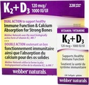 Webber Naturals K2 + D3 120 mcg/1000 IU、サポート健康な免疫機能 - 220 Softgels