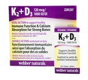 Webber Naturals K2 + D3 120 mcg/1000 IU、サポート健康な免疫機能 - 220 Softgels