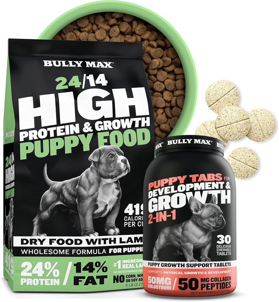 Bully Max 24/14 High Protein Puppy Food(5lbs.)とPuppy Vitamins(30Chewableタブ)の開発と成長バンドル - 筋肉、免疫、骨と小品種のPppiesの消化管サポート