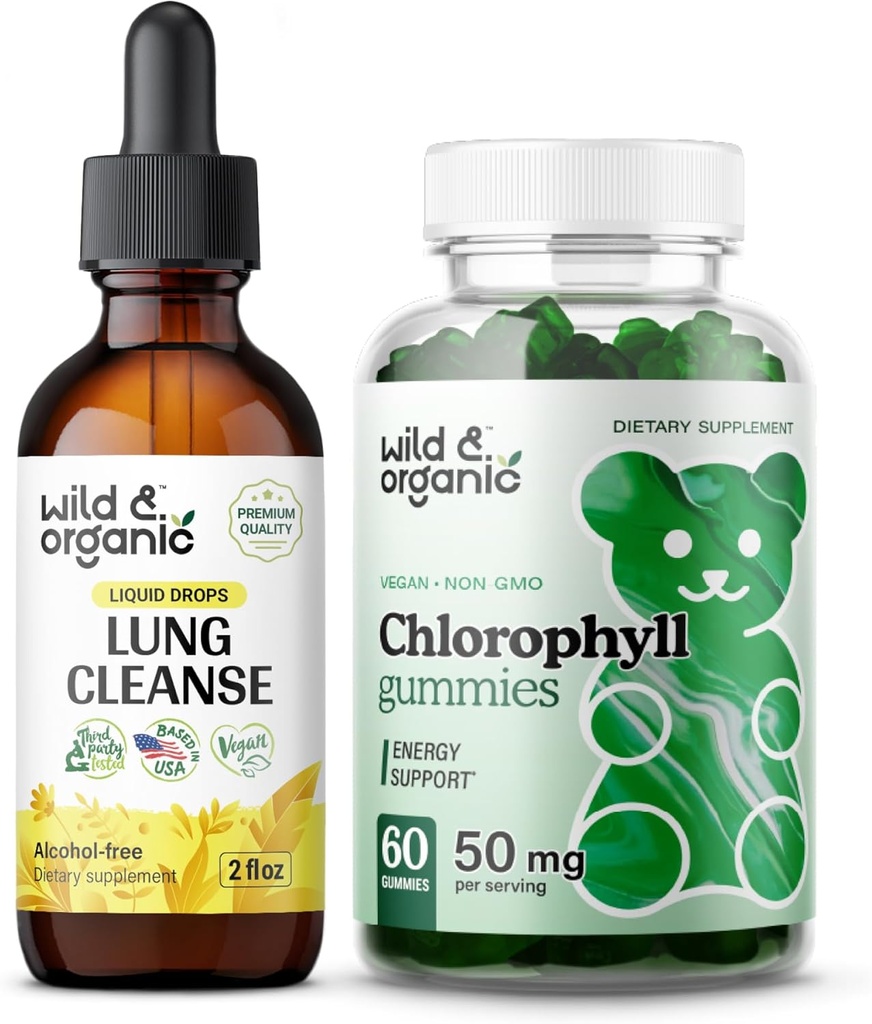 ワイルド & オーガニック ルンクレンジング Tincture 2 fl oz & Chlorophyll Gummies 60 Chews
