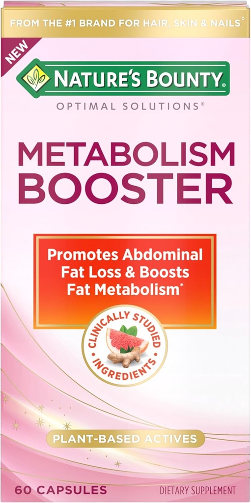 Nature's Bounty Optimal Solutions Metabolism Booster Supplement、Boots 脂肪代謝、Citrus エキスとブラック ジンジャー、60 カプセルで腹部脂肪損失を促進します