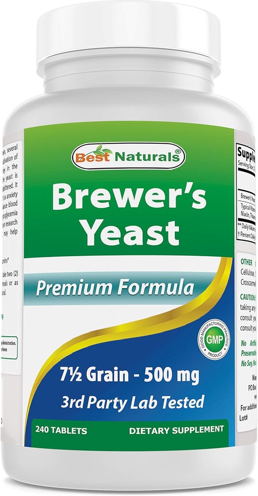 ベストナチュラル、ビール酵母、ビタミンB1、ビタミンB2、1000mg 240錠(240カウント)