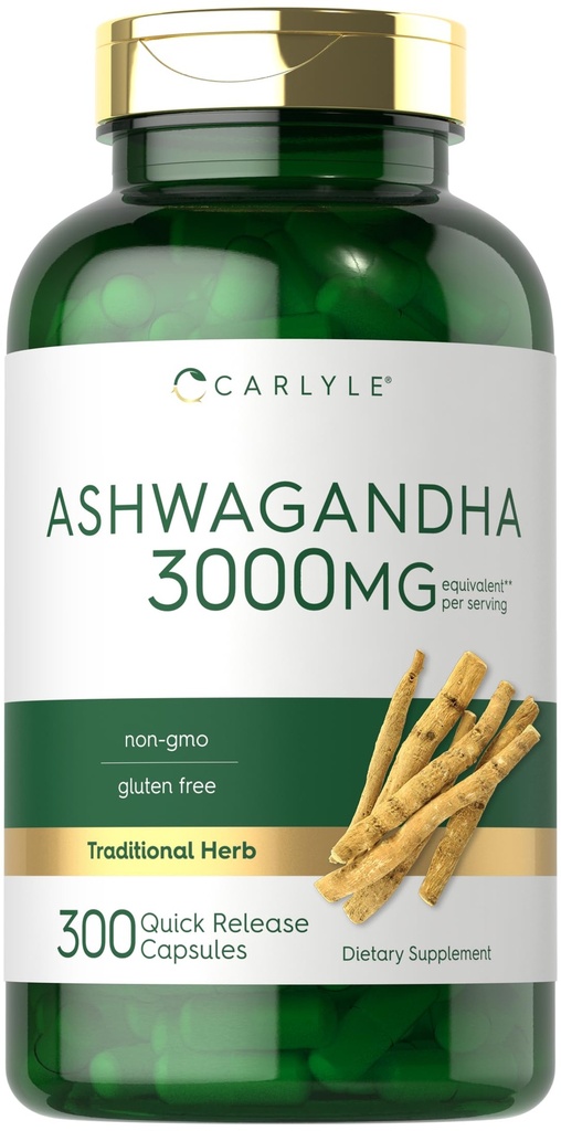 女性と男性のためのカレルアシワガンダサプリメント | 3000mg | 300カプセル | ブラックペッパー付きハーブルートエキス | 非GMOとグルテンフリー