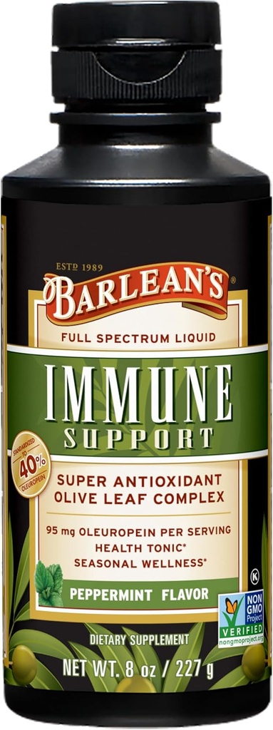 Barlean'sペパーミントオリーブリーフコンプレックス液体免疫サポートサプリメント、95mg Oleuropein Antioxidants、8オンス
