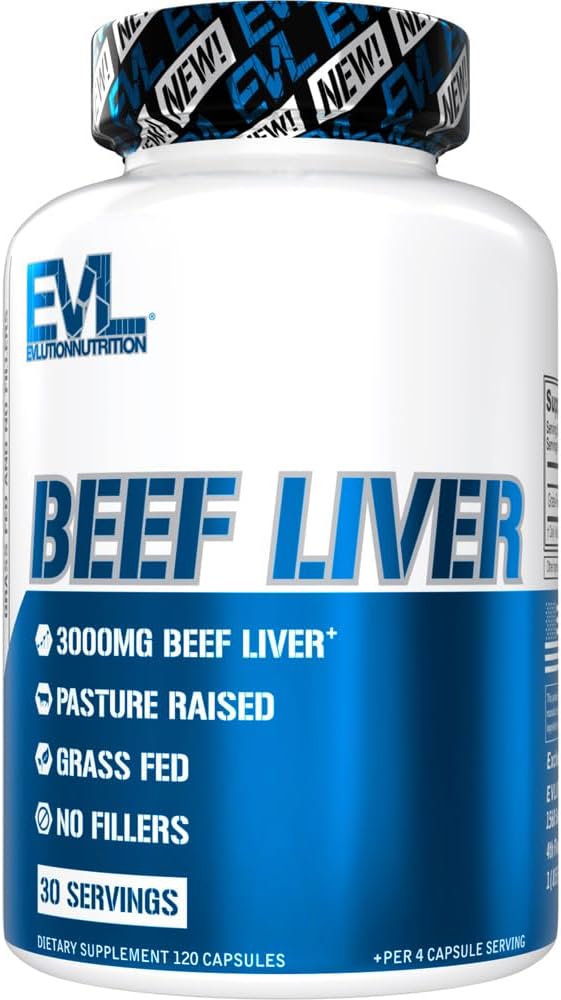 Evlutionの草の餌のビーフのレバーのカプセル - 牧草の上げられた乾燥剤3000mg - エネルギー免除および肝臓サポートのための補足 - 男性および女性のための鉄の豊富なビーフのOrganの補足(30のサービング)
