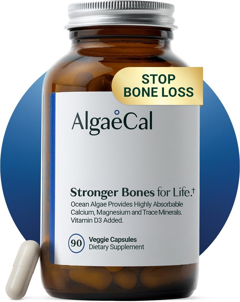 ALGAECAL- Plant Based Calcium Supplement with Vitamin D3 (1000 IU) for Bone Strength, Contains 13 Minerals Supporting Bone Health, Organic Calcium (750 mg) for Women & Men, 90 Veggie Caps, Made in USA