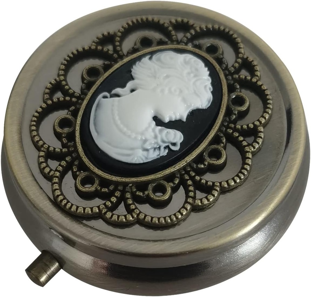 青銅色の丸薬のオルガナイザー、ポケットのための携帯用薬箱か財布、装飾的な金属のビタミンのホールダー、古典的な小さい丸薬の容器、女性のための独特な創造的なギフト