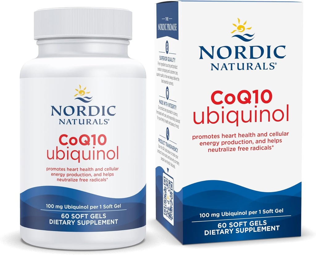 Nordic Naturals Nordic CoQ10 Ubiquinol - 60ミニソフトジェル - 100 mg Coenzyme Q10(CoQ10)Ubiquinol - 心臓と脳の健康、細胞エネルギー生産、抗酸化サポート - 非GMO - 60のサービング