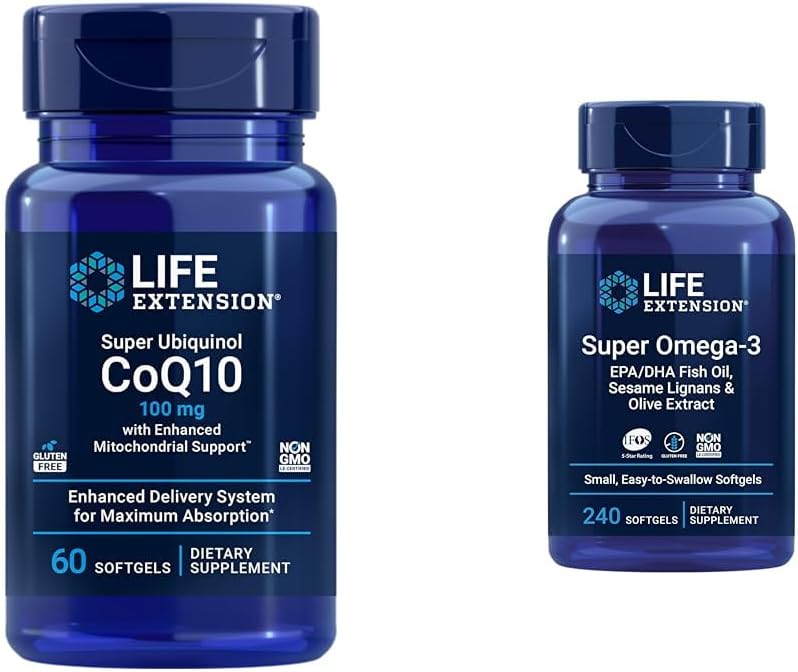 ライフエクステンションスーパーUbiquinol CoQ10強化ミトコンドリアサポート、ubiquinol CoQ10&スーパーオメガ3 EPA / DHAフィッシュオイル、セサメリガン&オリーブエキス - Omega 3サプリメント