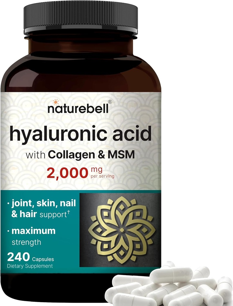 NatureBellのHyaluronic酸は2,000のmgを補います  MSM及び加水分解されたホバインのコラーゲンと240のカプセル–皮の加水、接合箇所の潤滑、毛および目の健康のための1サポートの3