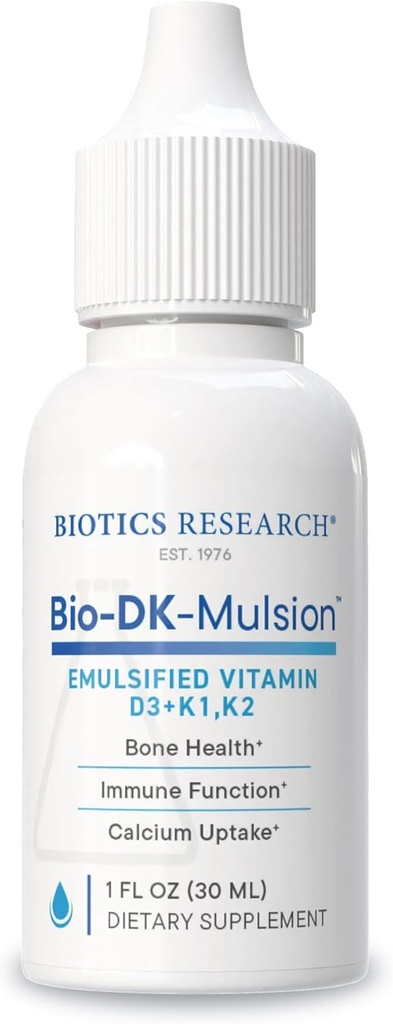 Biotics Research Bio-DK-MulsionTM-Emulsified Liquid Vitamin DとK、D3ドロップ 125 mcg&ビタミンK(K1、K2) 300 mcg MK-7-強力な骨、筋骨格強度、健康な心とBMI 1 fl ozをサポート
