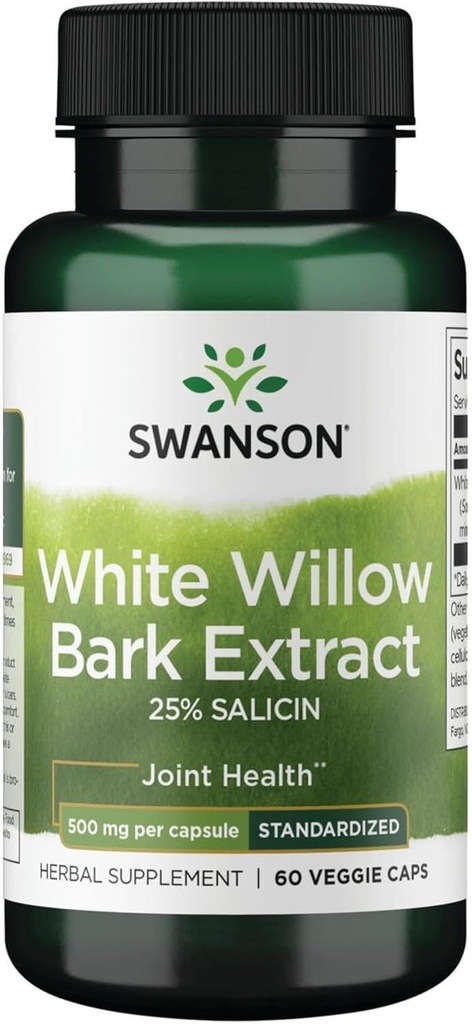 Swansonの最高の強さの白いWillowの樹皮のエキス-Promotesの共同サポート及び25%のSlicin-Naturalの補足にStomachの苛立ち無し(60の野菜の帽子、500mg各)への筋肉救助標準化される筋肉