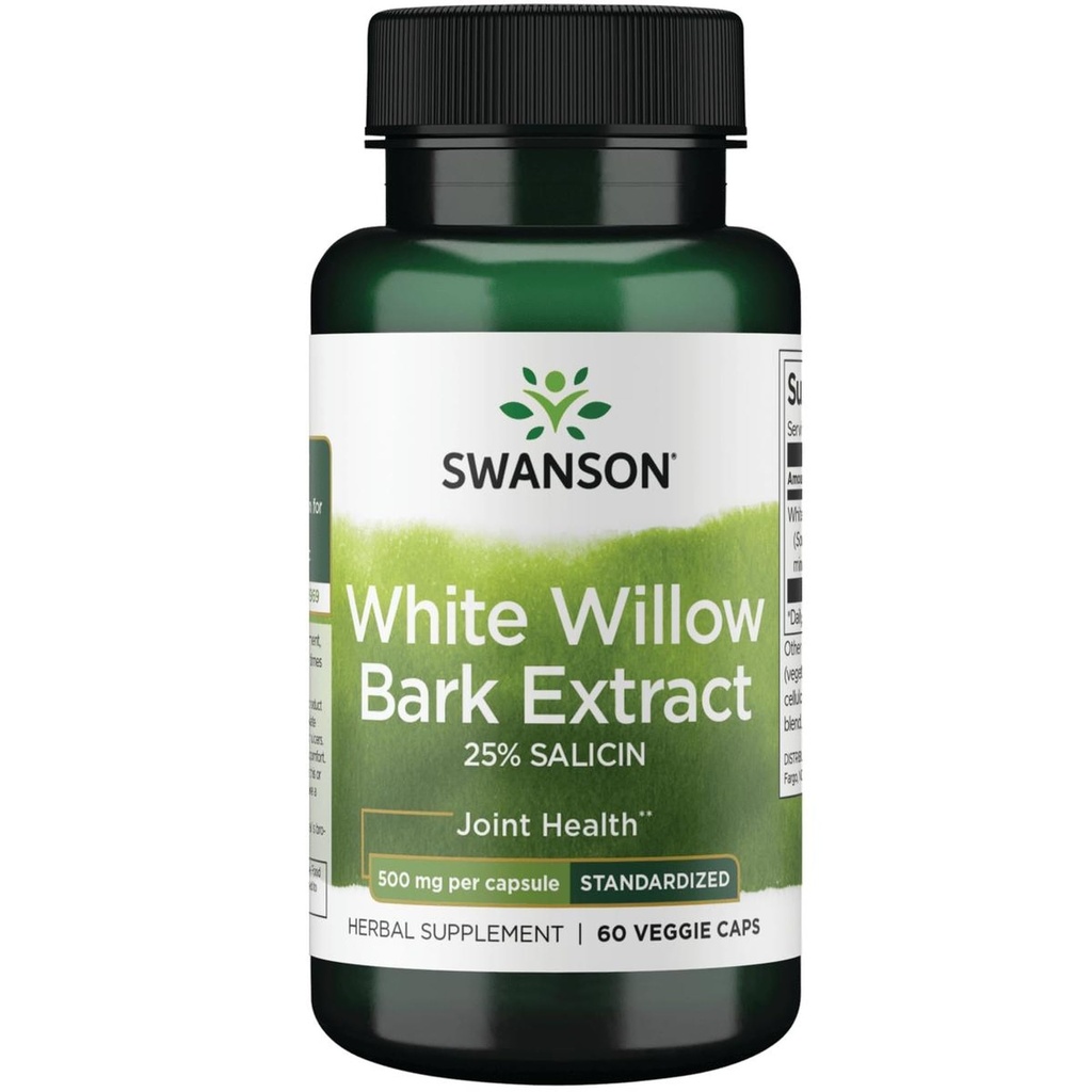 Swansonの最高の強さの白いWillowの樹皮のエキス-Promotesの共同サポート及び25%のSlicin-Naturalの補足にStomachの苛立ち無し(60の野菜の帽子、500mg各)への筋肉救助標準化される筋肉