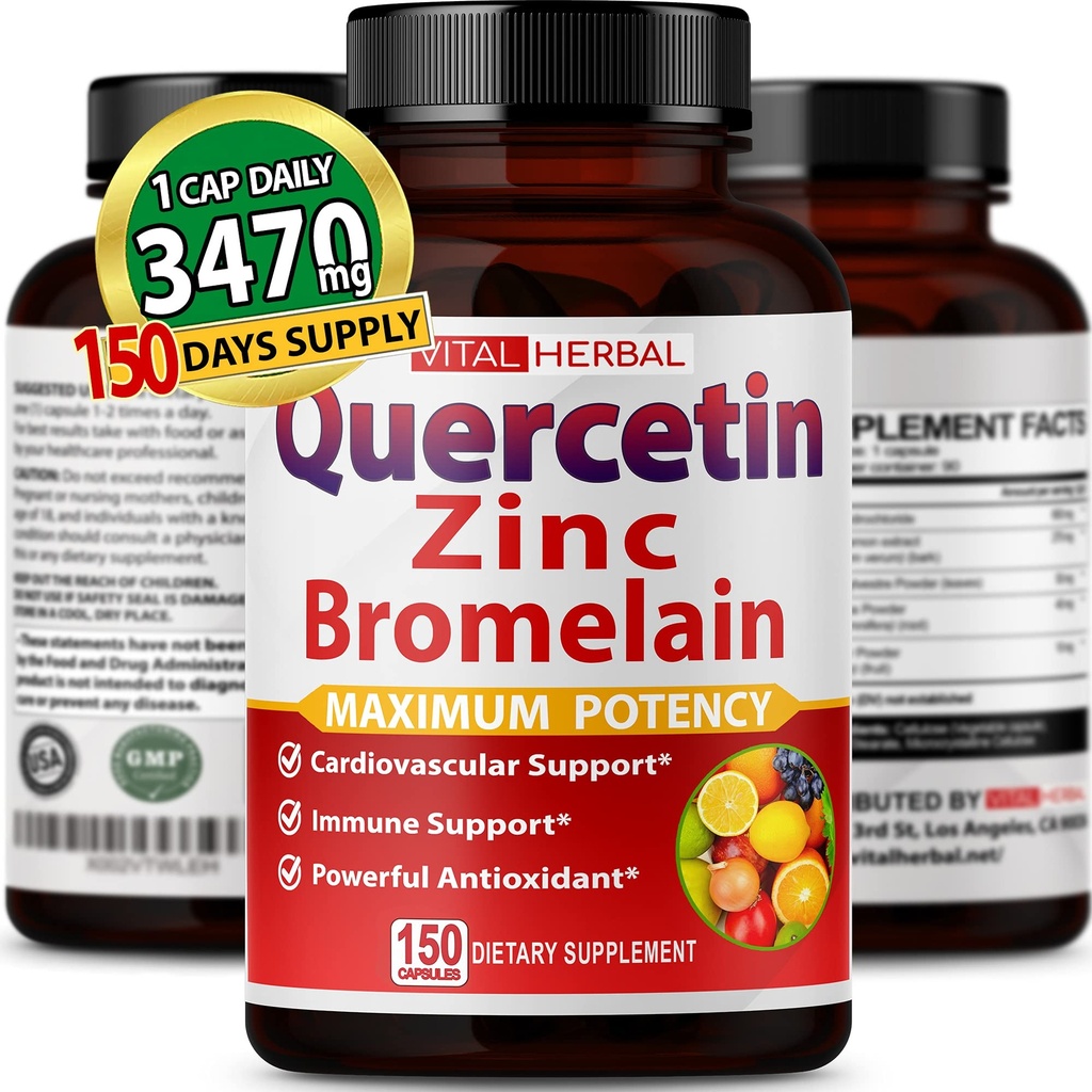 緑茶Ashwagandhaの最高の効力のためのBromelainのカプセルが付いている優れた高い純度のケルセチン98% -サポート全体的な健康の強さエネルギー- 150日の供給