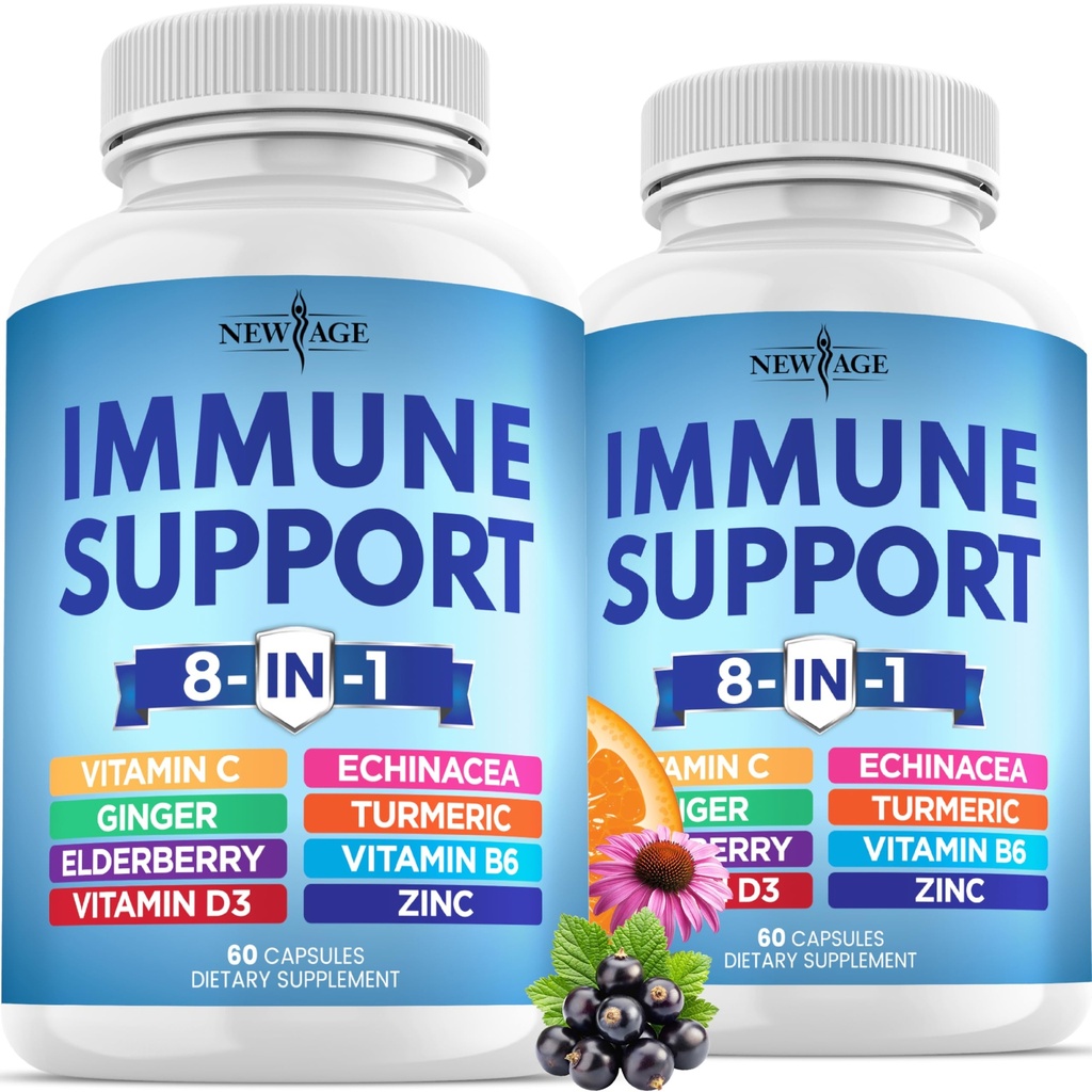 Echinacea、ビタミンCおよび亜鉛50mg、ビタミンD 5000 IU、Turmeric Curcumin及びジンジャー、B6、Elderberry 120の計算(2のパック)が付いている新しいAGE 8