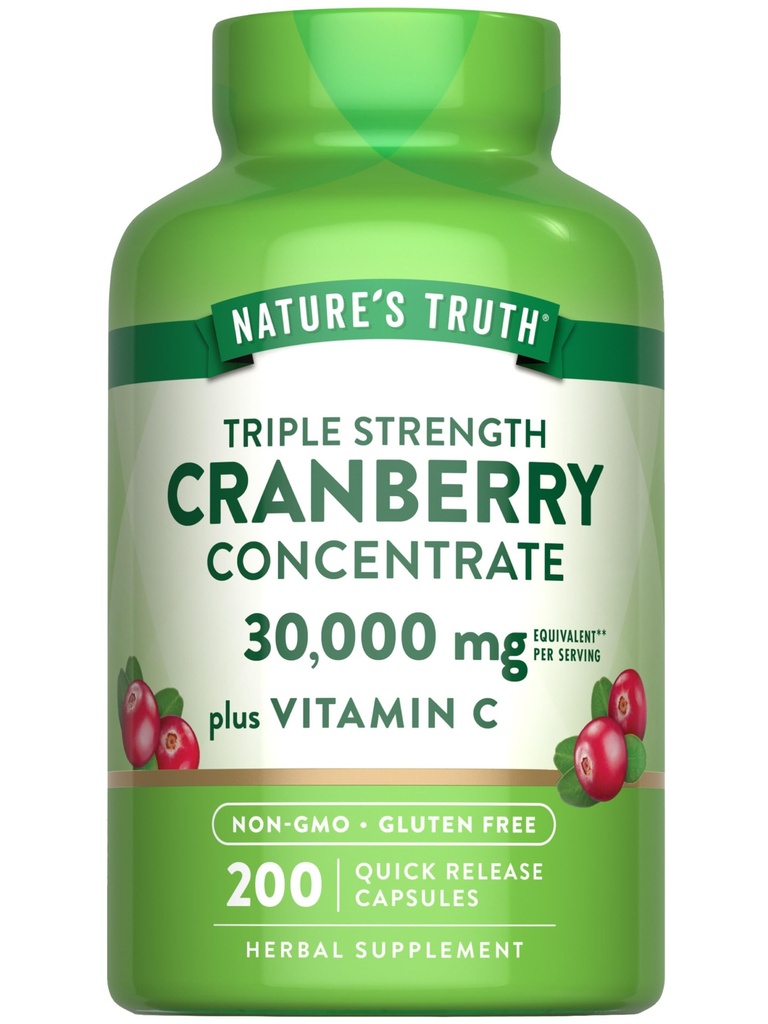 自然の真理クランベリー濃縮ピル | プラスビタミンC | 30,000mg | 200 クイックリリースカプセル | 非GMO&グルテンフリーサプリメント