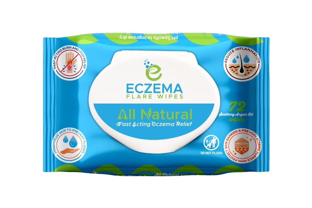 Eczema Flare Wipes® - All-Natural Fast Acting Eczema Relief, Anti-Itch, Reduces Inflammation & Protects Skin Barrier, Soothes & Prevents Future Flares, pH-Balancing, Convenient On-The-Go Solution 72ct