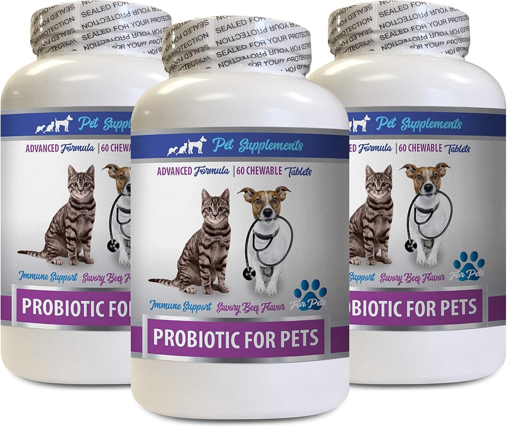 Cats Bad Breath Home Remedy - PROBIOTICS for Pets - Dogs Cats - Bad Gas and Breath Treats - Advanced Immune Boost - cat Digestive suppor - 3 Bottles (180 Treats)