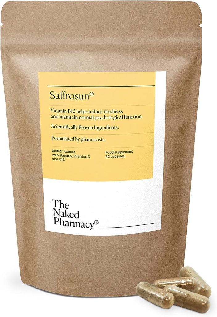 NAKED PHARMACY | サフロスン | ビタミンB12の天然サフランサプリメント | 高強度 | 疲労と更年期 | 添加剤なし | ヴィーガン | 60カプセル