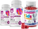 子供のためのエルダーベリーグミーとマグネシウム200mgグミー砂糖フリー - 健康な免疫システムブースターと健康サポート エルダーベリー抽出物と 子供と大人の砂糖無料
