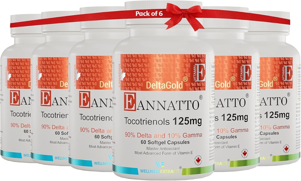 ウェルネスエクストラクトEannatto Tocotrienols Deltagold 125mg、ビタミンE Tocotrienolsは60 Softgel、トコフェロールフリー、非GMO、グルテンフリー&抗酸化剤(パッケージ6)