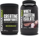 NutraBioクレアチンモノハイドレート、非風味、500gとWheyプロテインアイソレート、チョコレートディップマカロン、サプリメントバンドル - 筋肉エネルギー、リーン筋肉の成長、回復、および強さ