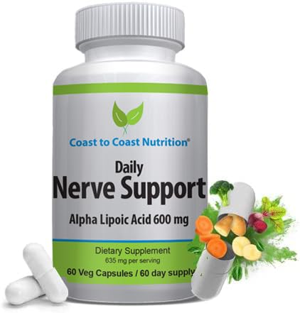 Nerve Support - Advanced Nerve Relief with Alpha Lipoic Acid 600 mg - Nerve Vitamins for Ease of Hands, Legs, and Foot Aches - 60 Capsules/NEW - 60 Day Supply