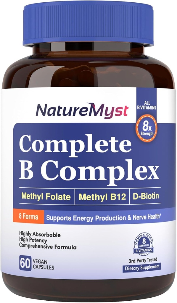 完全なBの複合体、すべての8のビタミン、メチルB12、メチルの葉酸塩、Biotin、P-5-P、高吸収性、エネルギー生産、60のビーガン帽子