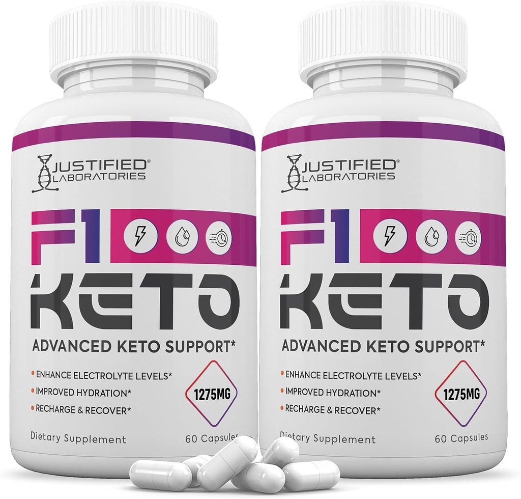 Justified Laboratories (2 Pack F1 Keto Pills 1275MG New & Improved Formula Contains Apple Cider Vinegar Extra Virgin Olive Oil Powder Green Tea Leaf 120 Capsules